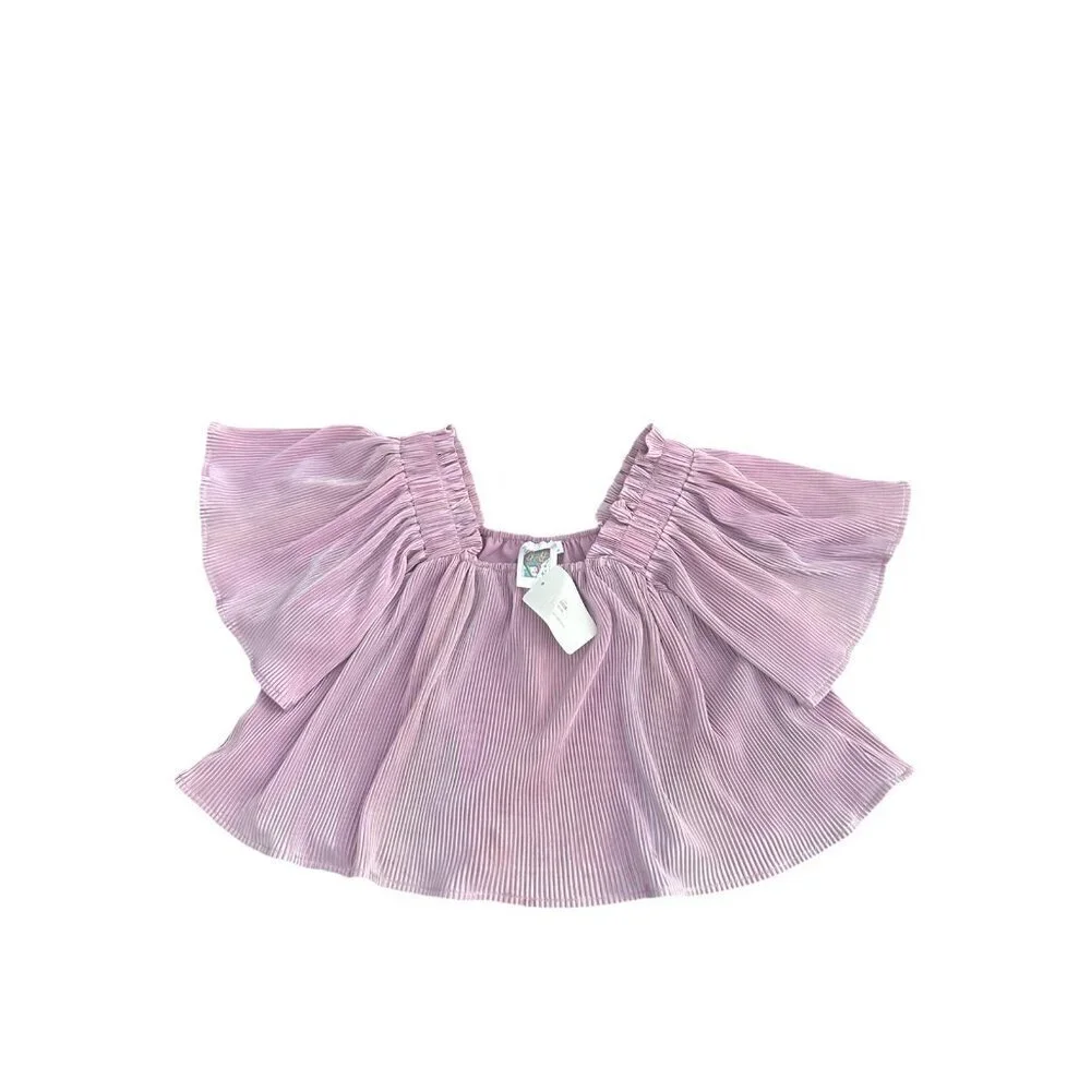 Queen Of Sparkles Kids Flutter Sleeve Shimmer Top Lavender Size Xl NWT - Picture 2 of 4